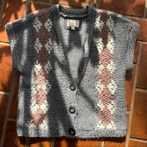 Anthro Kenzie Short Sleeve Argyle Sweater